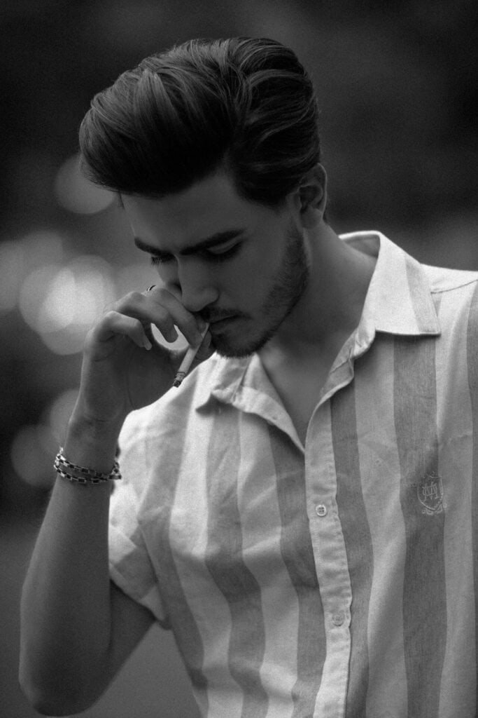 A male model with stylish hair